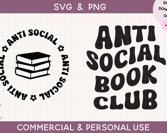 book svg, reading svg, antisocial book club, front back shirt svg, cricut cut file png, bookish svg, book lover svg