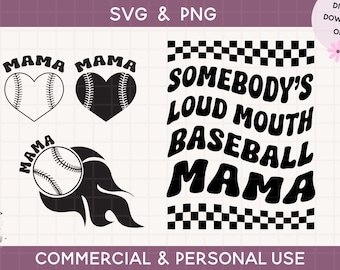 baseball mom svg, somebodys loud mouth baseball mama png, baseball mama svg,  cut files for cricut silhouette sublimation, retro checker svg