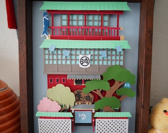 Replika av Spirted Away badhus, konst för pappersklippning