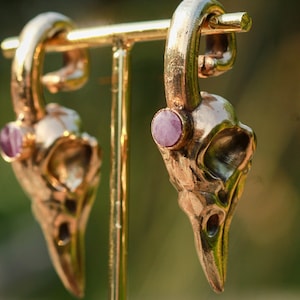 Hanging Style Crow Skull Bronze Ear Weights For Stretched Ear Piercings