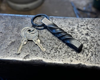 Twisted metal Keychain - Hand forged unique Blacksmith made