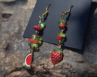 Handmade Strawberry and Watermelon Fruit Earrings