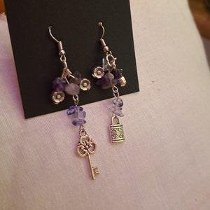 Cute Purple Lock and Key Earrings Handmade