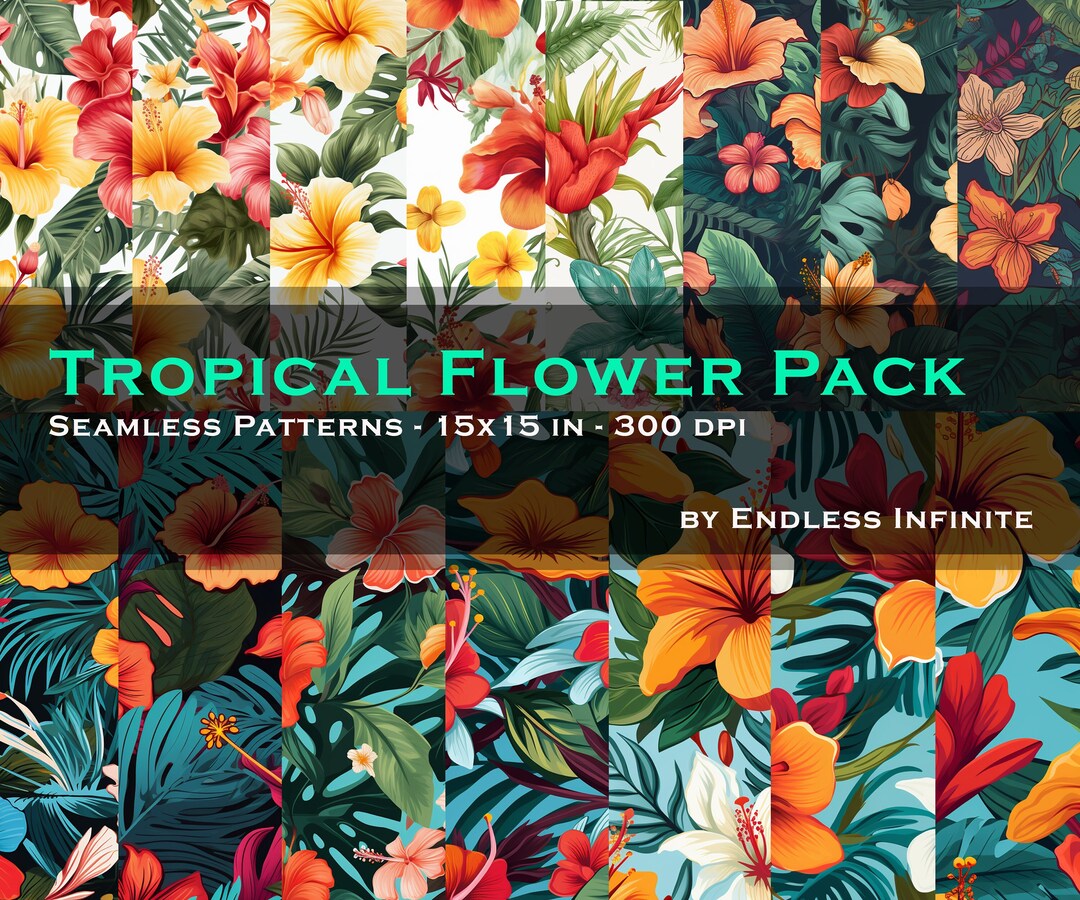 Tropical Flower Package / Digital Paper / Seamless Pattern / 15x15 ...