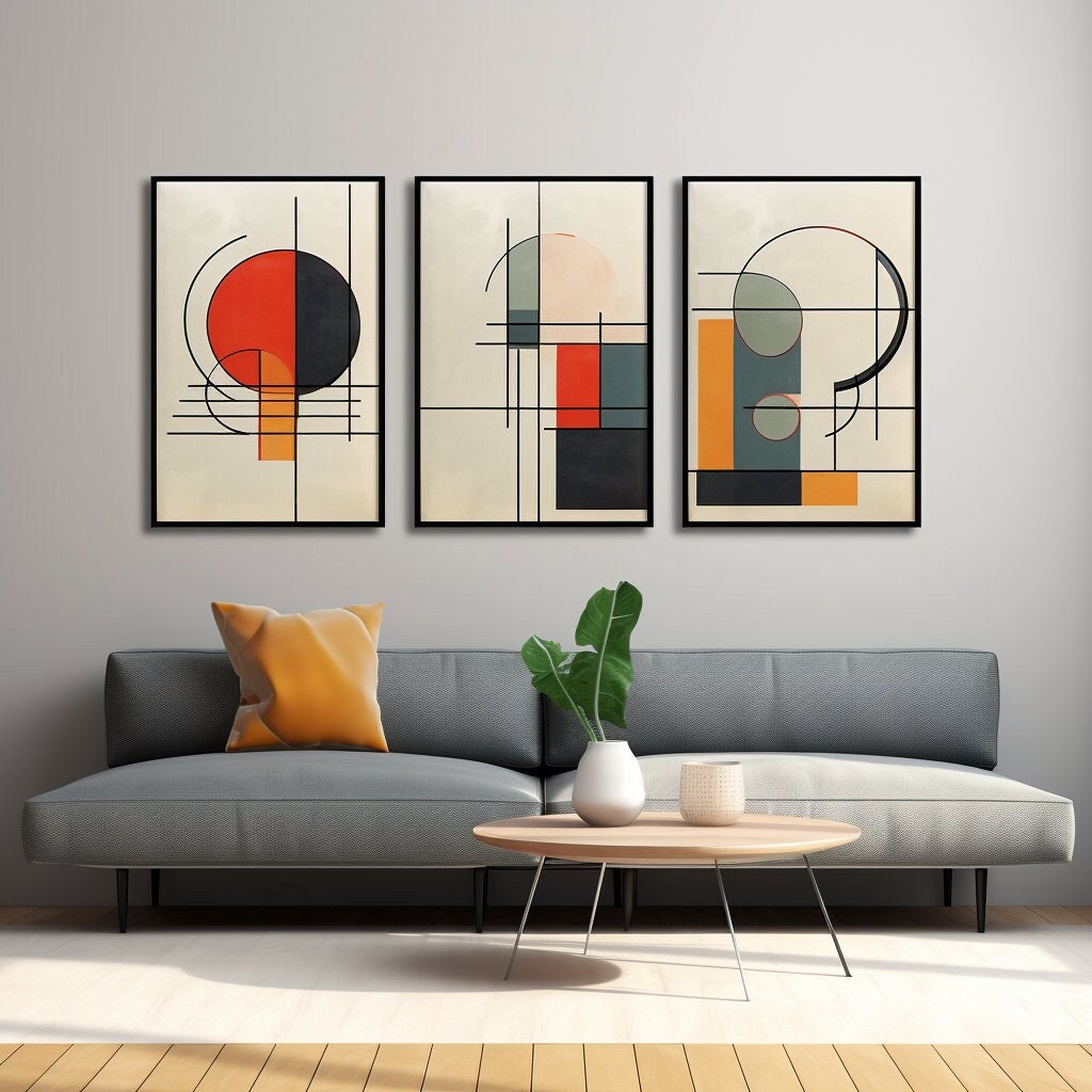 Wall Art Set, 3 Piece Art Set, Bauhaus Style Modern Wall Art Print Set