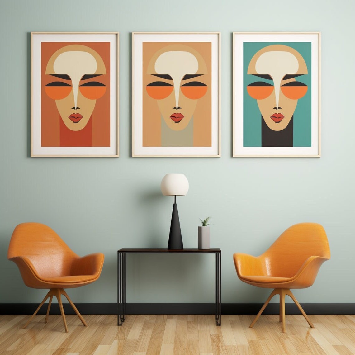 Wall Art Set, 3 Piece Art Set, Midcentury Modern Style Portrait Modern