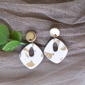 Gold Accent Neutral Color Small Handmade Polymer Clay Dangle Earring
