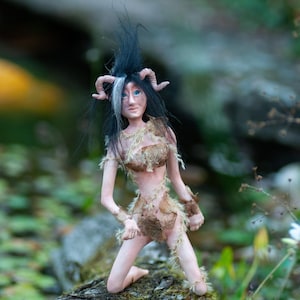 Woodland Pixie Sculpture: OOAK Polymer Clay Fae Figurine