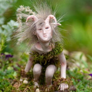 OOAK Polymer Clay Forest Pixie Figurine: Handmade Woodland Fae Art Doll