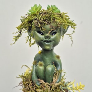 OOAK Polymer Clay Mossling Figurine: Handmade Forest Fae Decor