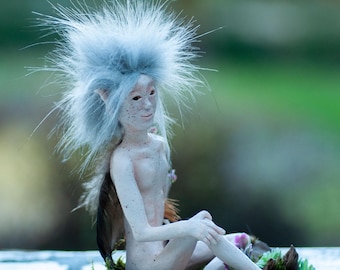 Nature Spirit Fairy Figurine Handmade Polymer Clay Pixie Sculpture : Yrisel the Nissri