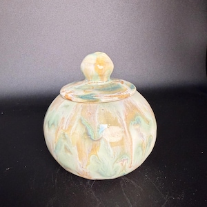 Multicolored Green Drippy Glazed Porcelain Jar with lid