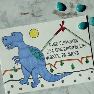 Dinosaur party invitation, 5x7 decorated envelopes, dinosaur birthday party