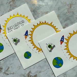 Space party invitation, 5x7 decorated envelopes, space birthday party