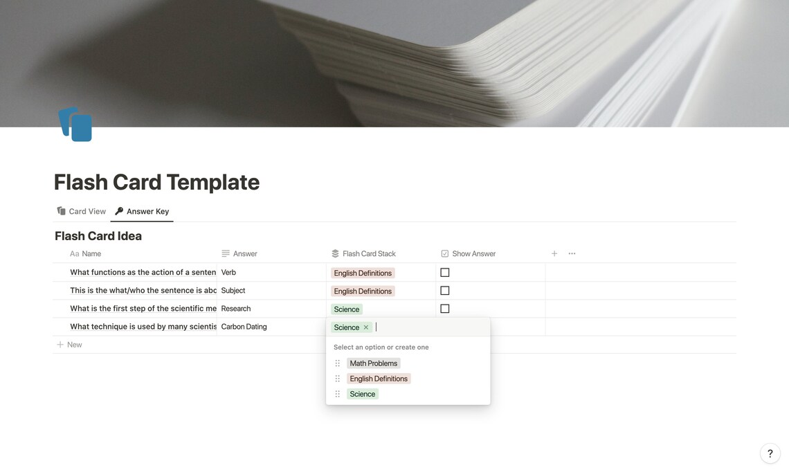 Notion Flash Card Template Digital Flash Card Notion Study Template Study Helps Notion Academic