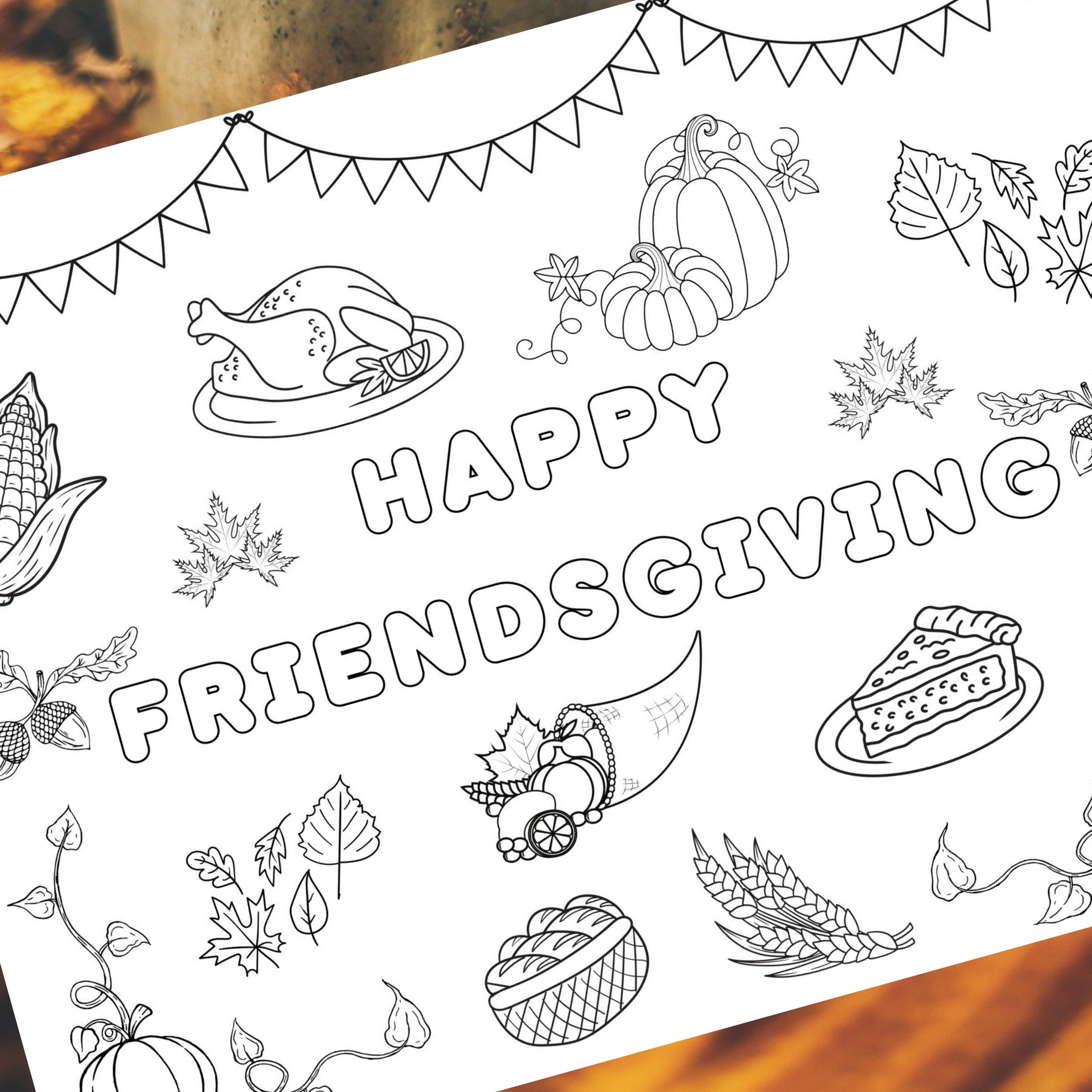 Printable Happy Friendsgiving Coloring Placemat Friendsgiving - Etsy