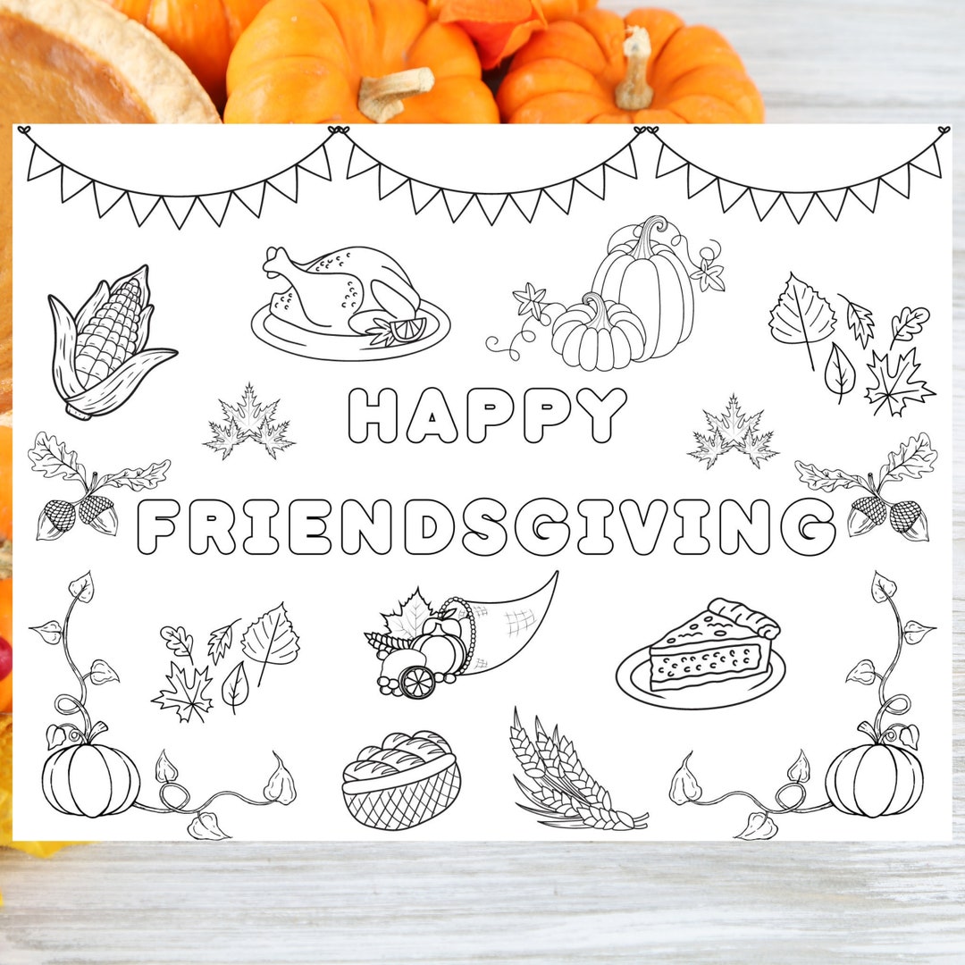 Printable Happy Friendsgiving Coloring Placemat Friendsgiving - Etsy