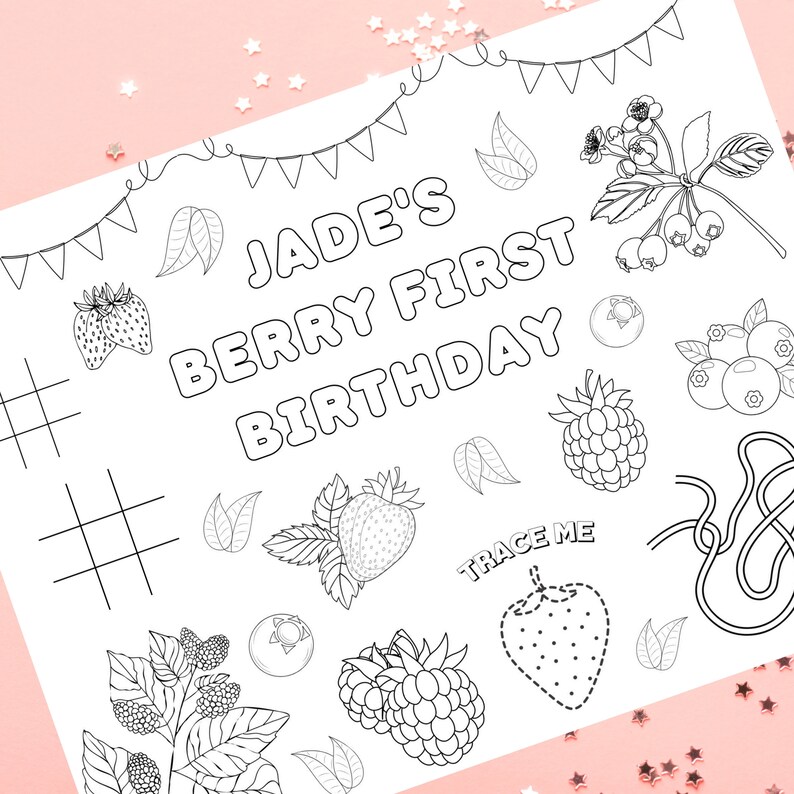 Editable Coloring Page Berry First Birthday Activity Sheet, Printable ...