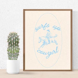 Blue Coastal Cowgirl Wall Art | Coastal Western Print | Coastal Cowgirl Decor | Coastal Cowgirl Aesthetic Trendy Poster Digital Print