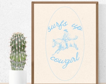 Blue Coastal Cowgirl Wall Art | Coastal Western Print | Coastal Cowgirl Decor | Coastal Cowgirl Aesthetic Trendy Poster Digital Print