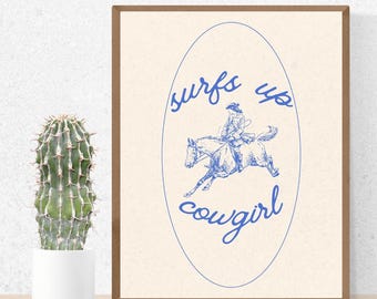 Dark Blue Coastal Cowgirl Wall Art | Coastal Western Print | Coastal Cowgirl Decor | Coastal Cowgirl Print | Coastal Cowgirl Poster Print
