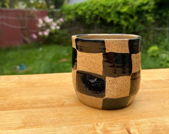 Thumb Black Brown Checker Tumbler | Black & White Dimpled Cup | No Handle Cup | Unique Iced Coffee Tumbler