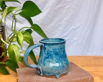 Drippy Blue Bell Ceramic Mug | Handmade Artisan Pottery Coffee Cup