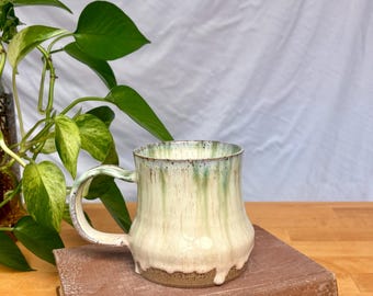 Green & Pink Ceramic Mug | Handmade Artisan Pottery Coffee Cup