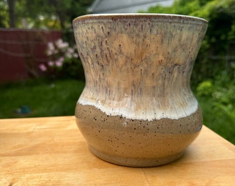 Large Crystal Ceramic Vase | Speckled White Pink Brown Beautiful Vase | Wavy Vase | Decorative Glazy Drippy Vase