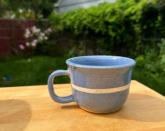 stripe speckled blue mug