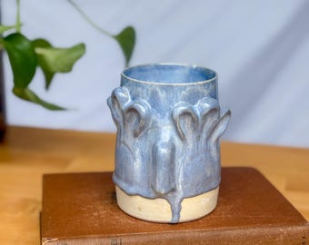 Whimsical Floral Face Mug | Handmade Ceramic Cup with Sculpted Face