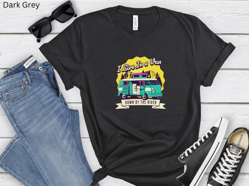 Van life t-shirt down by the river Living in a van shirt Van life river tee Nomad life shirt River van dwelling Van shirt Vanlife shirt image 3
