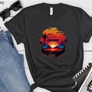 Aloha Hawaii tee with sunset Hawaiian beach sunset t-shirt gift Hawaii vacation sunset shirt Hawaiian sunset graphic tee