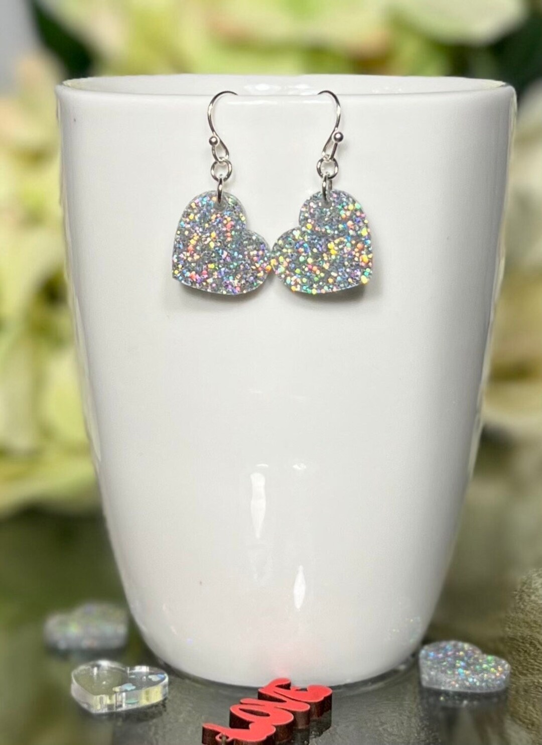 Sparkling Silver Glitter Heart Earringshypoallergenic Hardware and