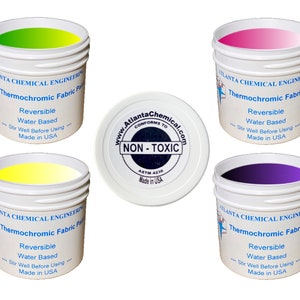 Highest quality Color Changing Fabric Paints (Thermochromic Fabric Paints). Many colors and variable activation temperatures. Made in USA!