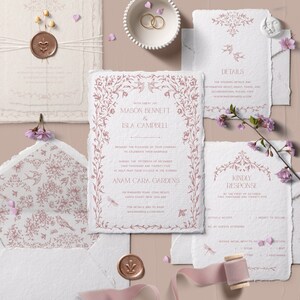 DIGITAL_Semi-custom personalised vintage pink floral Wedding/ Party Invitation Suite with Birds, Bee, Invite, Details, Agenda, RSVP Cards