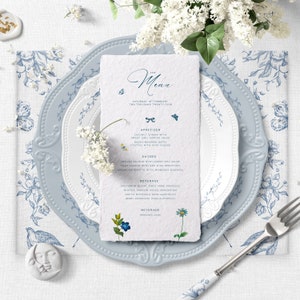 DIGITAL_Semi-custom personalised Wedding Menu with Butterflies and Flowers, Vintage Blue Menu Card #OlivanSuite