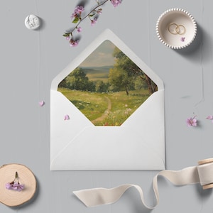 PRINTABLE_Envelope Liners Vintage Field of Green Painting for 5x7” Invitation Victorian landscape in 10 sizes