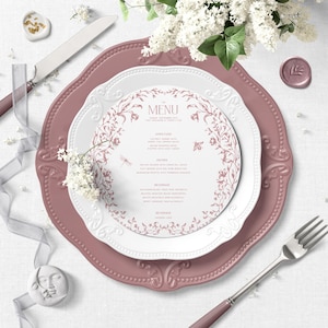 DIGITAL_Semi-custom personalised Circle Wedding/ Event Floral Menu, Vintage Pink Menu Card #MislaSuite