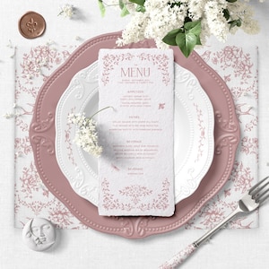 DIGITAL_Semi-custom personalised Wedding Floral Menu Template, Editable Vintage Pink Menu Card #MislaSuite