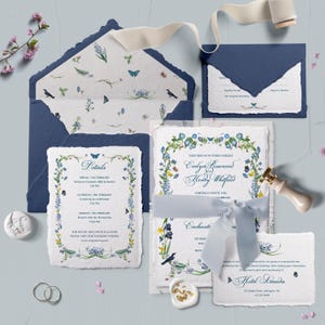 DIGITAL_Semi-custom personalised vintage Colourful Blue Floral Wedding Invitation Suite Set, Details, Accommodation, RSVP Cards