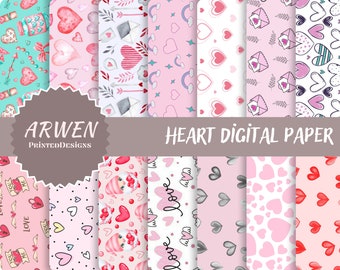 22 heart valentine digital paper, commercial use, scrapbook patterns, background