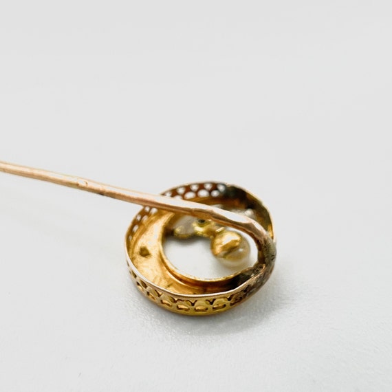 14 k gold antique crescent moon stick pin with tw… - image 5