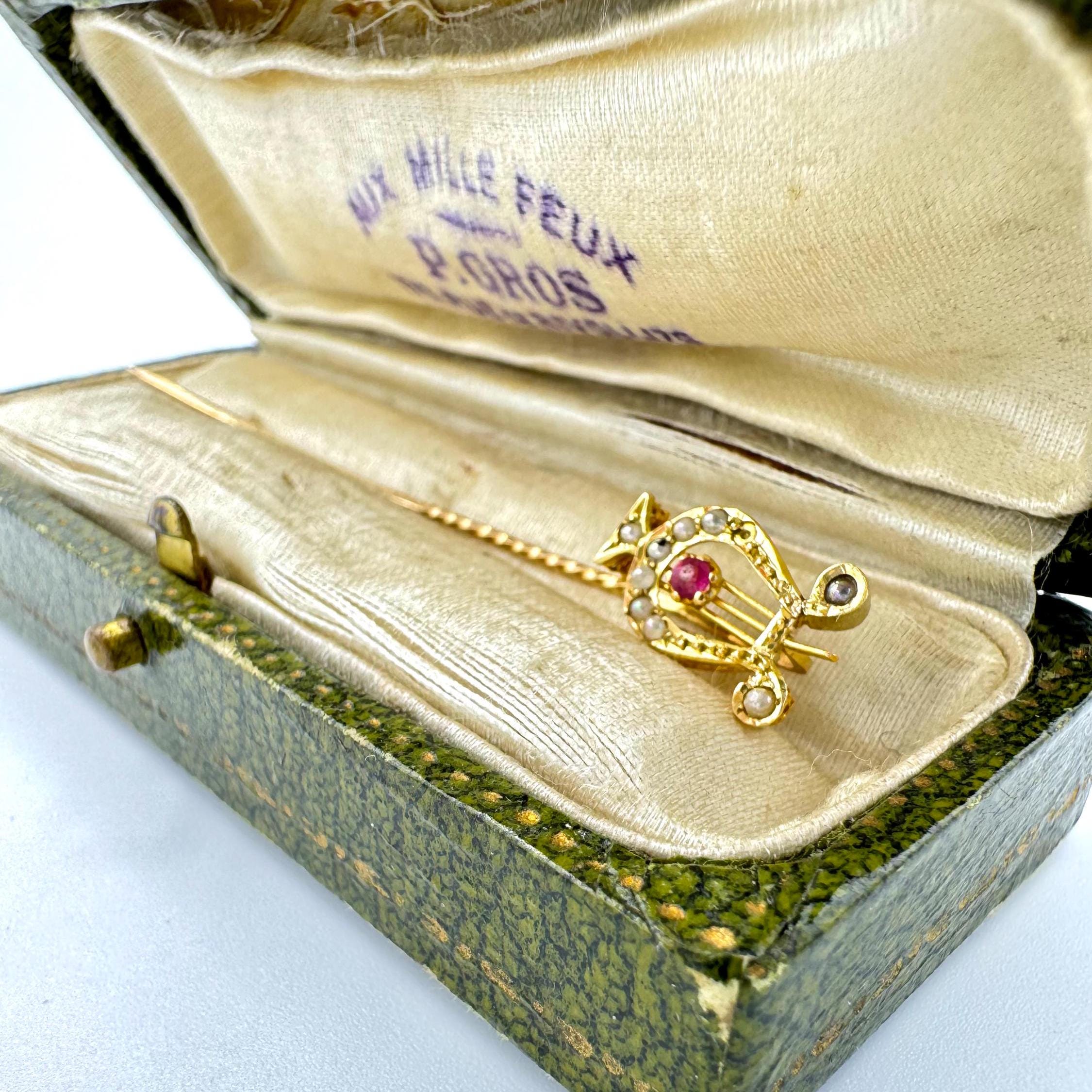 MelinasAntiques Antique 14K Gold Stick Pin Horngacher Harp