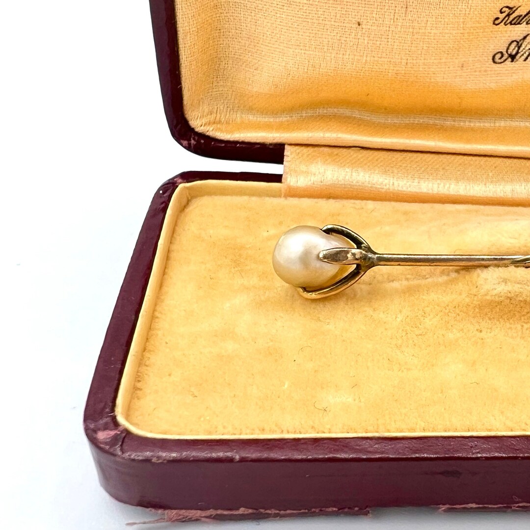 14k Gold Pearl Stick Pin Etsy