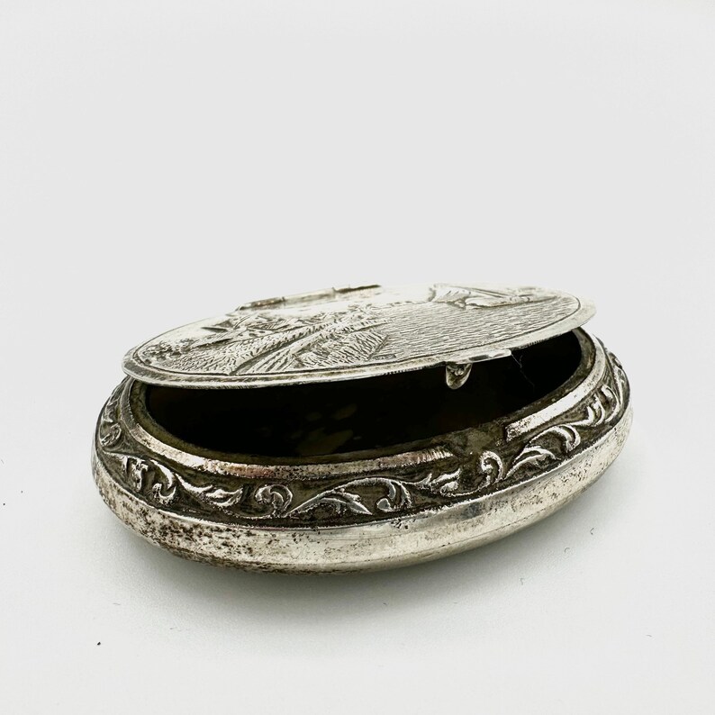 Antique Dutch 925 Silver Oval Pill Box, Rouge, Snuff Box image 2