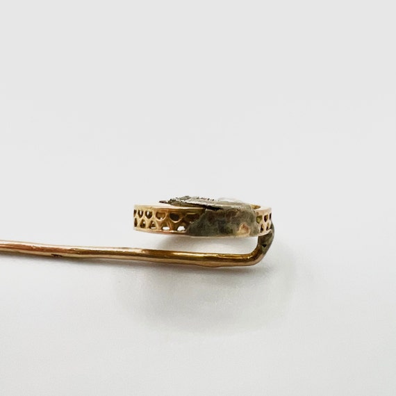 14 k gold antique crescent moon stick pin with tw… - image 4