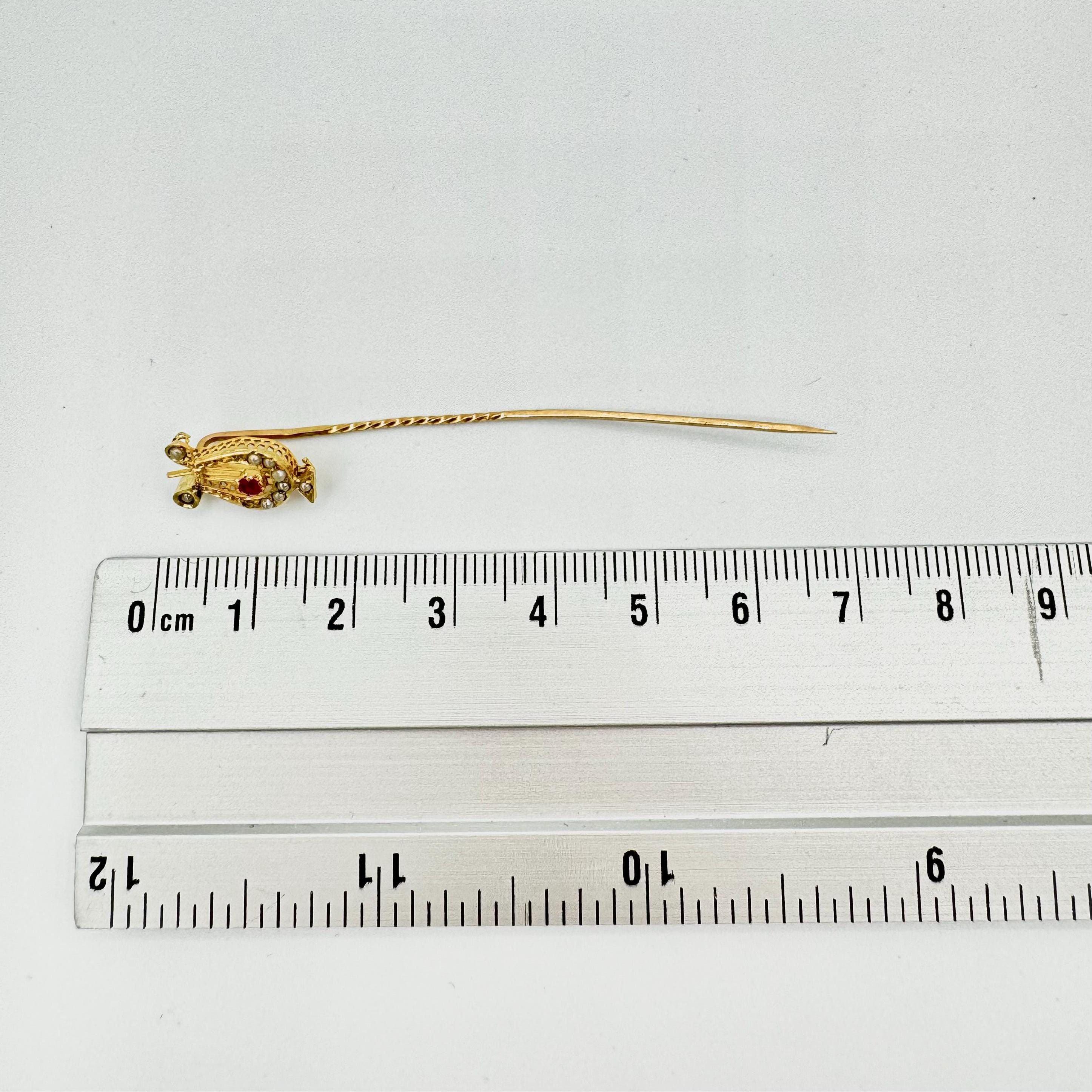MelinasAntiques Antique 14K Gold Stick Pin Horngacher Harp