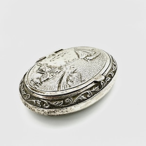 Antique Dutch 925 Silver Oval Pill Box, Rouge, Snuff Box image 1