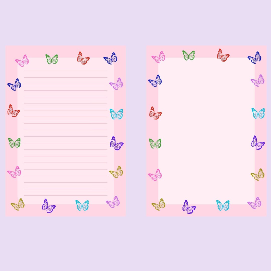 Butterfly Stationery Paper Set, Printable Pink Butterfly Pages - Etsy
